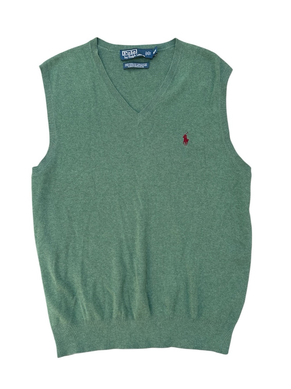 Polo Ralph Lauren Men M Sweater Vest Pima Cotton V Neck Green Classic Preppy